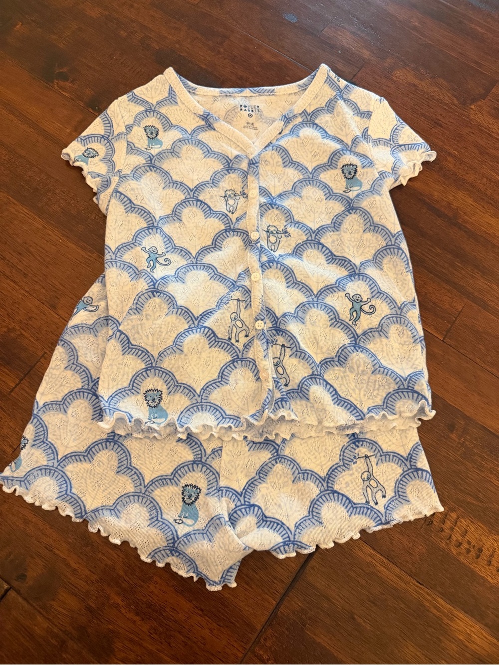 Roller Rabbit Blue & White Short Sleeve Pajama Set with Playful Animals